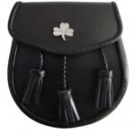 Irish-Shamrock-Sporran-Black-Smooth-leather-front-3-leather-tassels.jpg