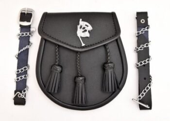 Leather-Sporran-BAGPIPE-Badge-3-Tassels-Chain-Leather-Straps