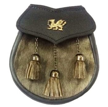 Semi-Dress-Kilt-Sporran-Welsh-Emblem-Antique-Finish-3-Seal-Skin-Tassels