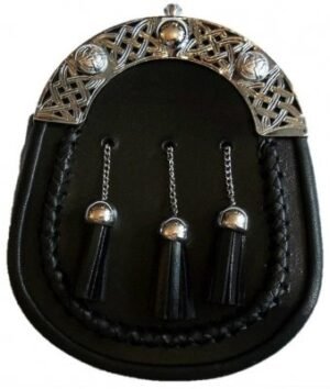 Sporrans-Black-Leather-Celtic-Cantle-Interlaced-Celtic-design-3-tassels
