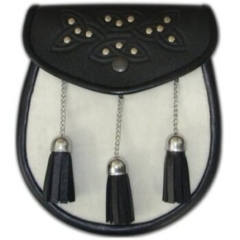 White-Rabbit-Fur-Sporran-Celtic-Knot-design-head-on-flap-snap-closure