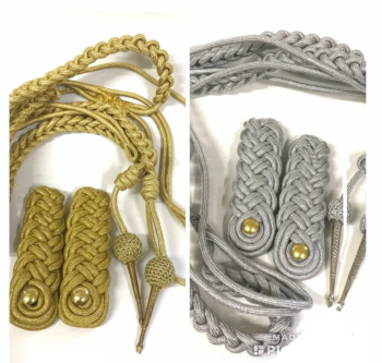 3 pcs Ceremonial Hussar Jacket accessories , Epaulettes ,brass studs with full length Aiguillette in Gold or Silver colours