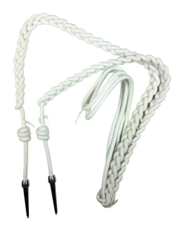 Aiguillette In White Cotton With Silver Tags For Military, Army, Air Force, Navy