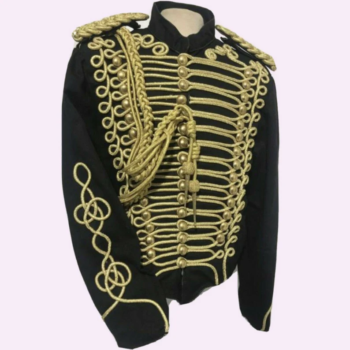 New Men's military Hussar Black Jacket gold braids at front back & sleeves, Men's Hussar Jacket,Accessories are not included in price