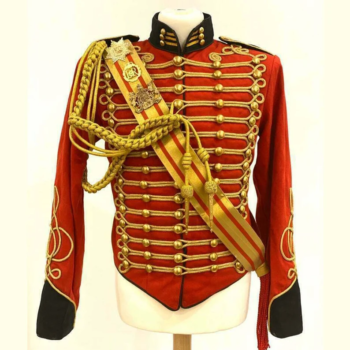 New Men's Red Ceremonial Hussar Officers jacket Sale with Aiguillette Expedited Shipping